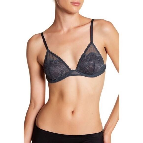 Free People Lace Triangle Bralette 32B Storm Blue NWT Intimates Lingerie - Picture 2 of 7